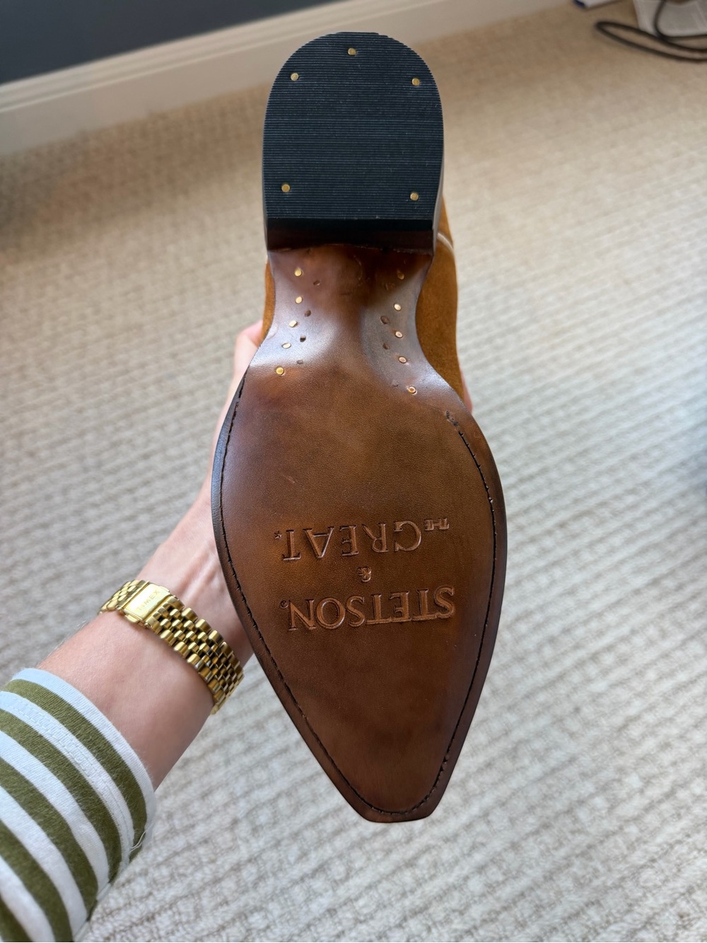 THE GREAT x Stetson Tan Floral Suede Cowboy Boots - Picture 2 of 6